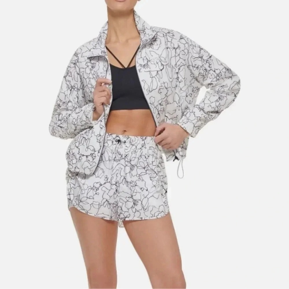Dkny Sport Women's Ruched Windbreaker - White Sketch XL Size NWT - Picture 4 of 9